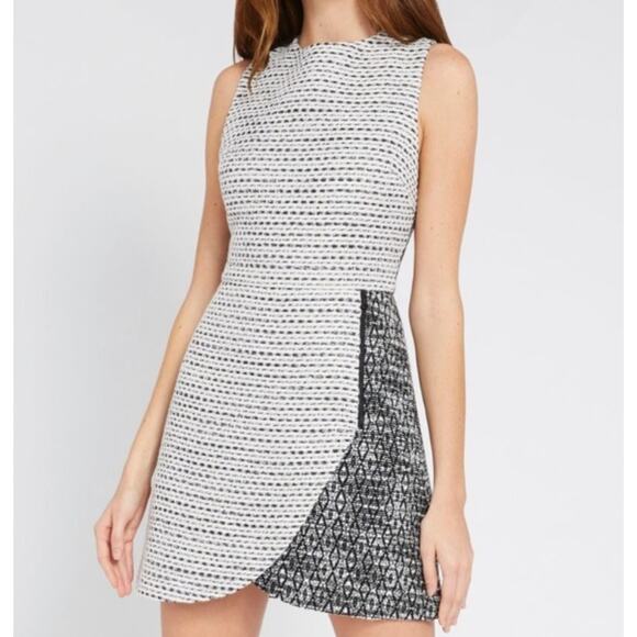Alice + Olivia Dresses & Skirts - Alice + Olivia Sally Side Zip Tweed Mini Dress 8 Black White Business Casual NEW